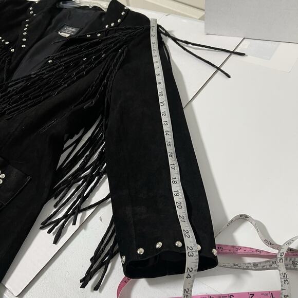 Vintage Arella Women’s Western Fringed Suede Leather Jacket XL Black Studs Rodeo - Picture 14 of 16